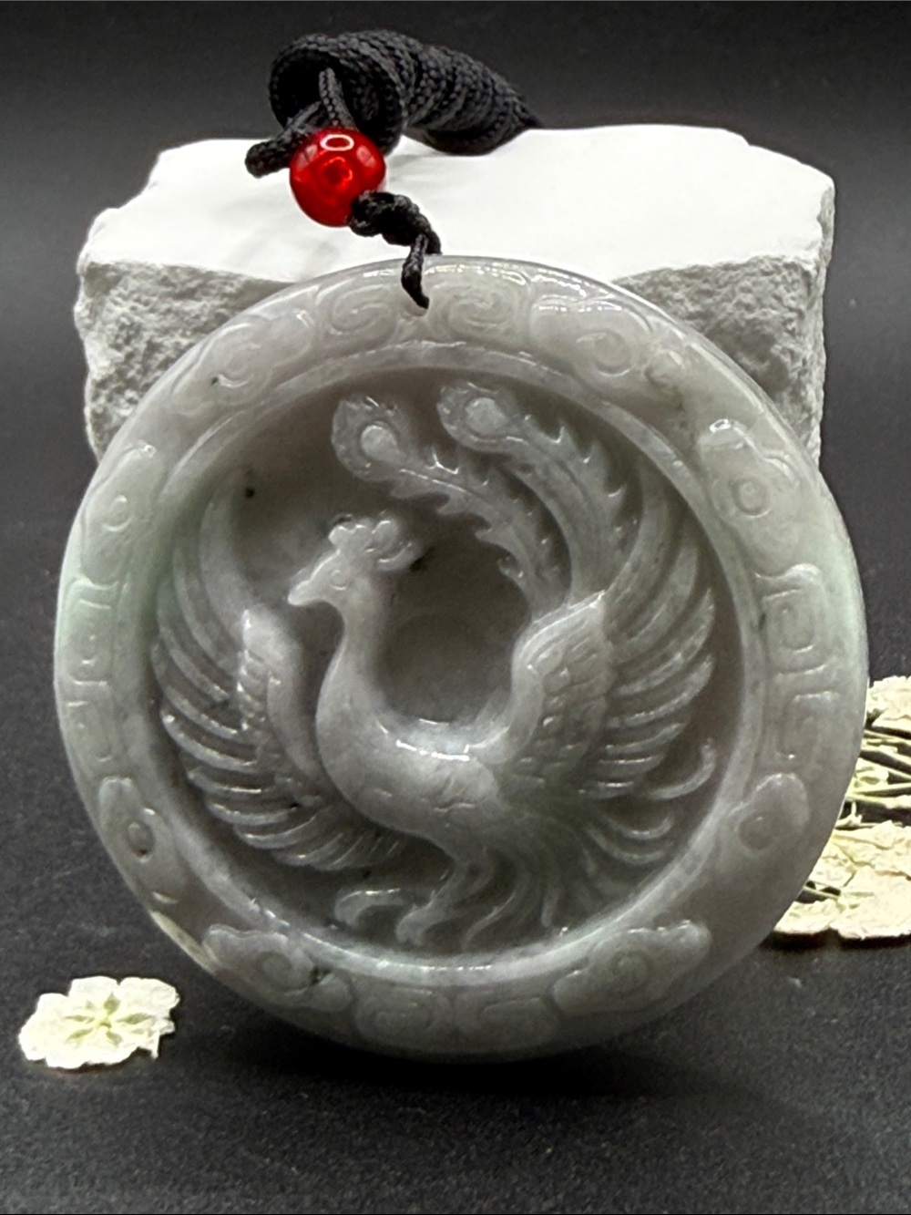 Double -sided HandCarved Dragon Phoenix Jade Pendant Necklace